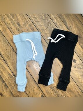 Little One shop baby Ribbed Pull-On Joggers in Black and Light Blue